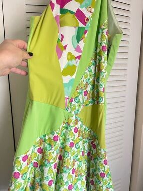 Versus Versace Strapless Floral Patchwork Dress in Lime, Pink & White